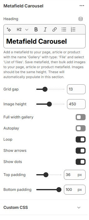 Gallery Carousel Slider from Metafield
