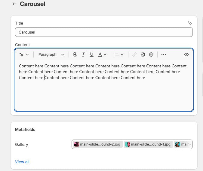 Gallery Carousel Slider from Metafield