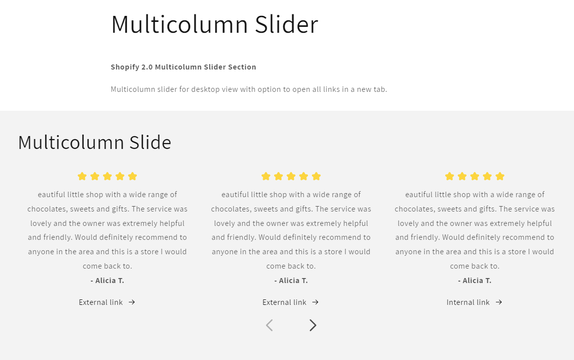 Shopify Dawn v13+ - Multicolumn Slider