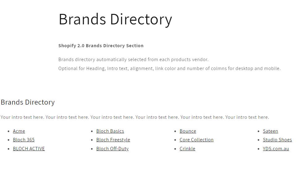 Shopify Horizon - Brands Directory