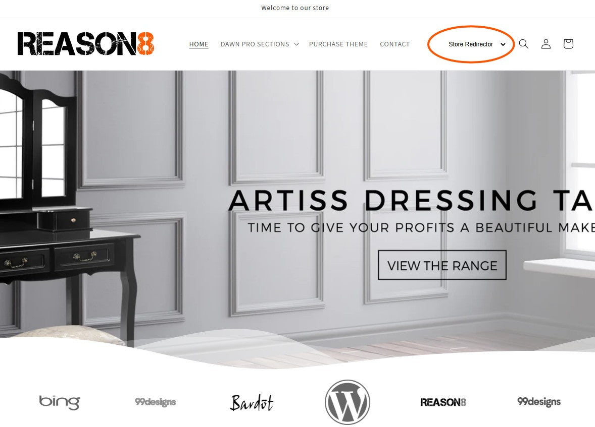 Shopify Dawn - Header Menu Store Redirector
