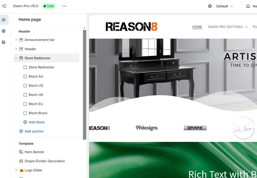Shopify Dawn - Header Menu Store Redirector
