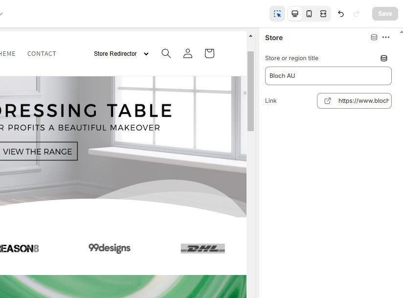 Shopify Dawn - Header Menu Store Redirector