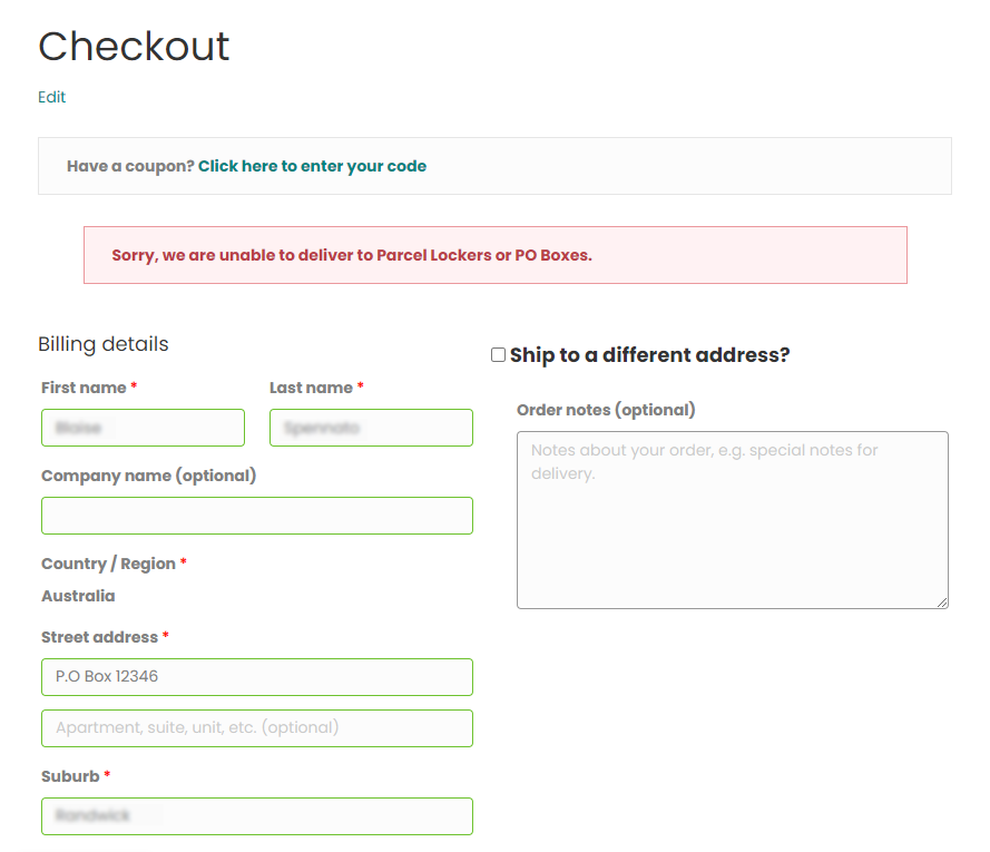 Woocommerce – P.O Box Address Blocker